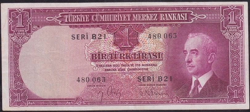2.Emisyon 1 Lira B21 480063 Çok Temiz + ( arka yüzde kabartmalar belirgin )