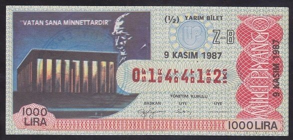 1987 9 KASIM YARIM BİLET Z-B SERİSİ