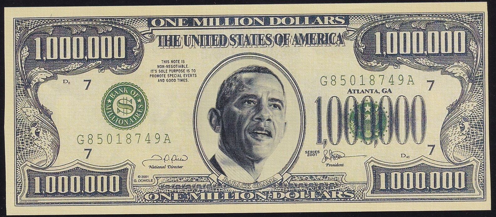 Amerika 1000000 Dolar 2001 Çil Fantazi Para