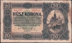 Macaristan 20 Korona 1920 Temiz