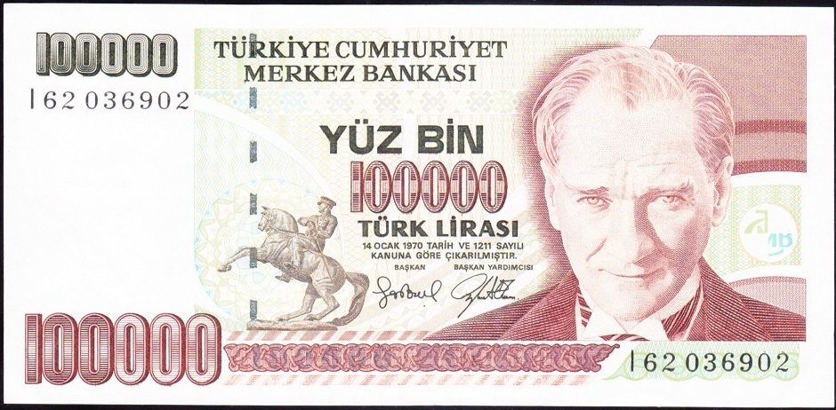 7.Emisyon 3.Tertip 100000 Lira I62 036902 Çok Çok Temiz +