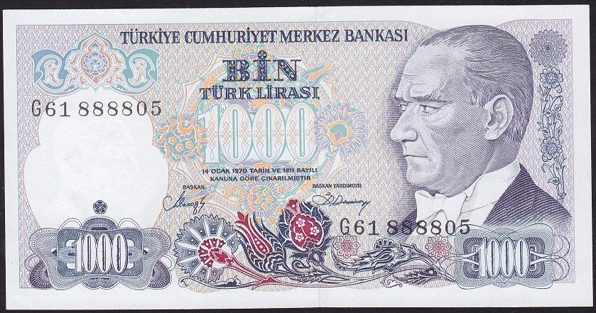 7.Emisyon 2.Tertip 1000 Lira G61 888805 Çil