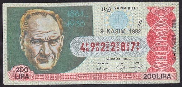 1982 9 KASIM YARIM BİLET - Z SERİSİ