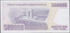 7.Emisyon 4.Tertip 500000 Lira J69 343337 Çilaltı Çil ( Bandrol baskı izi var )