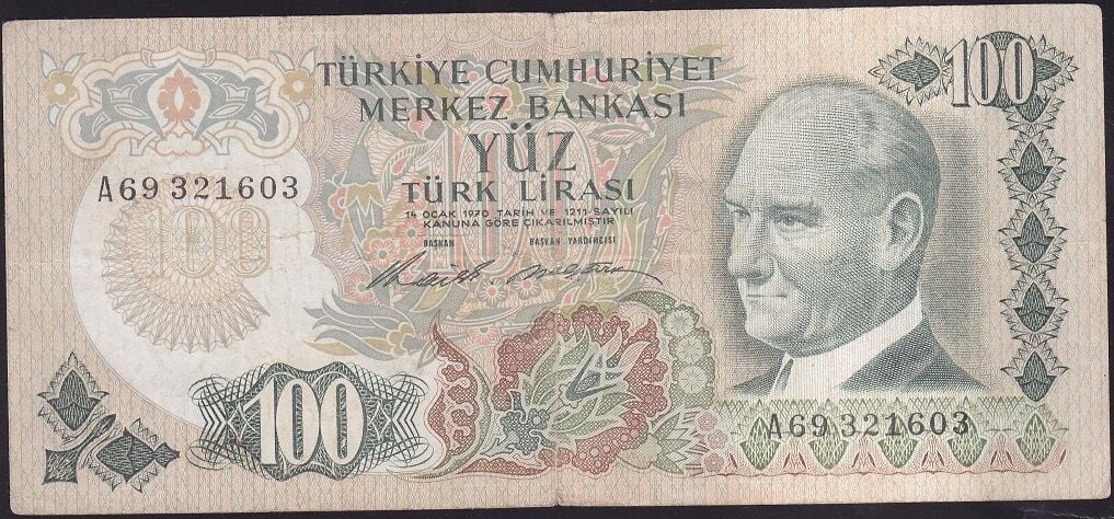 6.Emisyon 1.Tertip 100 Lira A69 321603 Temiz