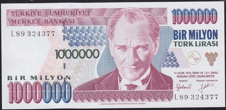7.Emisyon 2.Tertip 1000000 Lira L89 324377 Çil