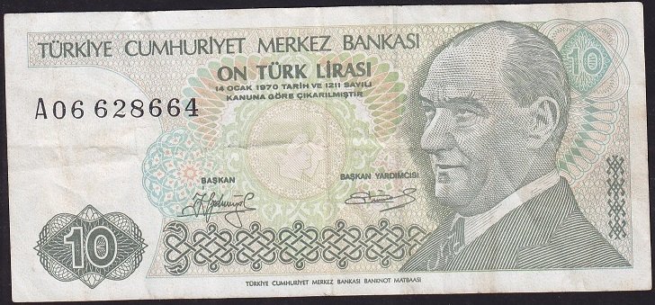7.Emisyon 1.Tertip 10 Lira A06 628664 Çok Temiz