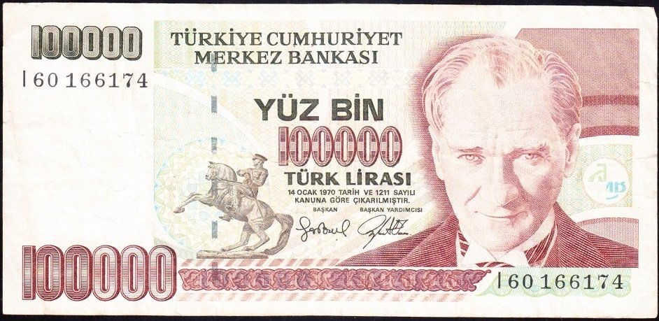 7.Emisyon 3.Tertip 100000 Lira I60 166174 Çok Temiz