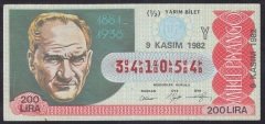 1982 9 KASIM YARIM BİLET - Y SERİSİ
