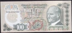 6.Emisyon 1.Tertip 100 Lira A30 223932 Çok Temiz+