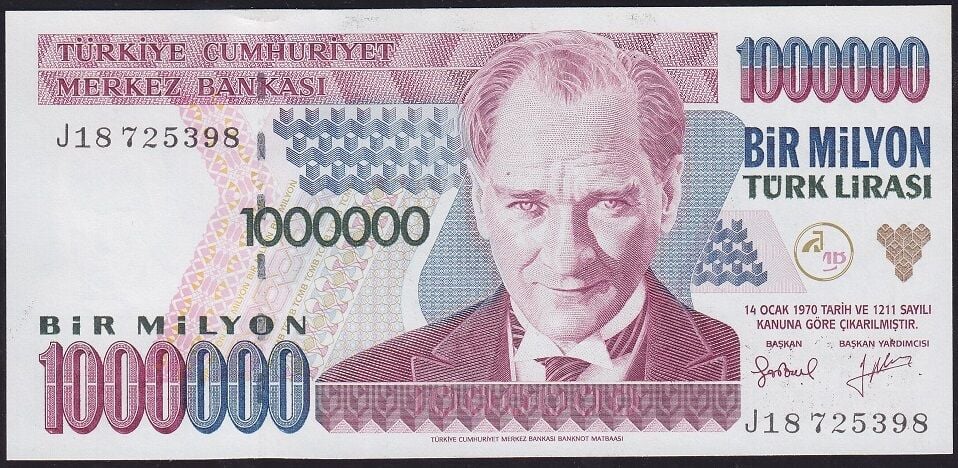 7.Emisyon 2.Tertip 1000000 Lira J18 725398 Çil