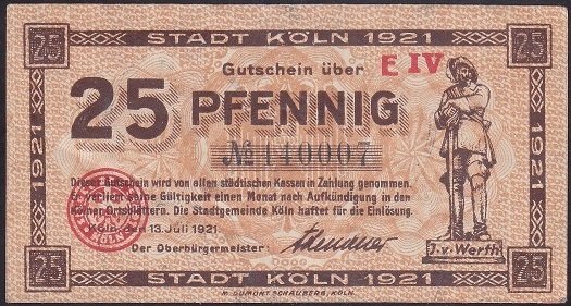 ALMANYA 25 PFENNİNG NOTGELD 1921 ÇÇT +