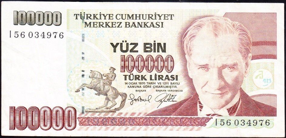 7.Emisyon 3.Tertip 100000 Lira I56 034976 Çok Temiz