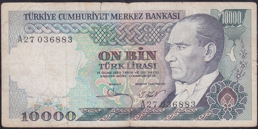 7.Emisyon 1.Tertip 10000 Lira A27 036883 Temiz +