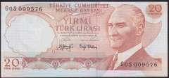 6.EMİSYON 3.TERTİP 20 LİRA G05 009576 ÇİLALTI ÇİL (HAFİF KAYIK BASKI)