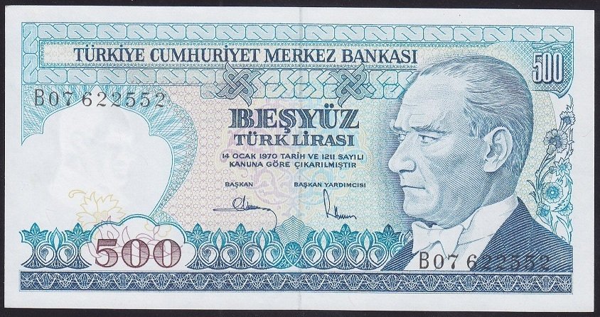 7.EMİSYON 1.TERTİP 500 LİRA B07 622552 ÇİL