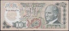 6.Emisyon 1.Tertip 100 Lira A25 364454 Çok Temiz