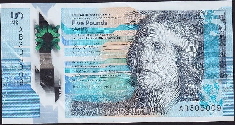 İskoçya 5 Pound 2016 Çok Temiz+ Polimer