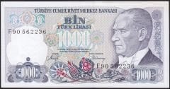 7.Emisyon 2.Tertip 1000 Lira F90 562236 Çilaltı ( Kat yok rakam yazılı )