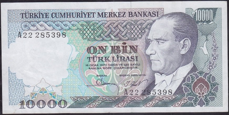 7.Emisyon 1.Tertip 10000 Lira A22 285398 Ççt Çilaltı