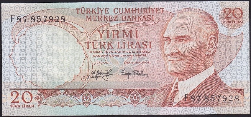 6.EMİSYON 3.TERTİP 20 LİRA F87 857928 ÇÇT +