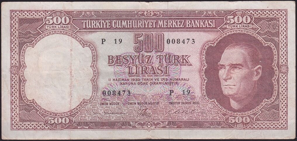5.Emisyon 3.Tertip 500 Lira P19 008473 Çok Temiz+