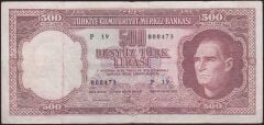 5.Emisyon 3.Tertip 500 Lira P19 008473 Çok Temiz+