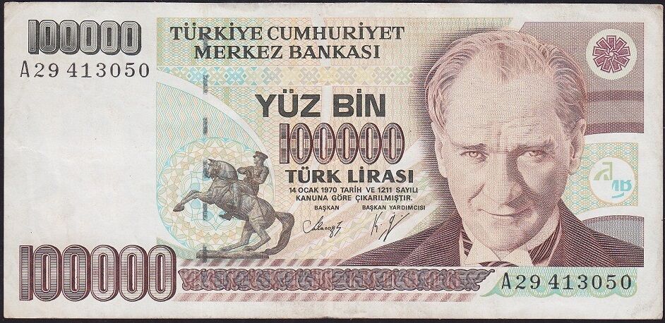 7.Emisyon 1.Tertip 100000 Lira A29 413050 Çok Temiz+