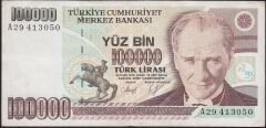 7.Emisyon 1.Tertip 100000 Lira A29 413050 Çok Temiz+