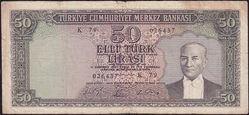 5.Emisyon 6.Tertip 50 Lira K79 026437 Çok Temiz