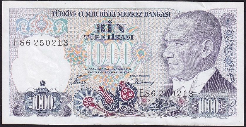 7.Emisyon 2.Tertip 1000 Lira F86 250213 Çok Temiz+