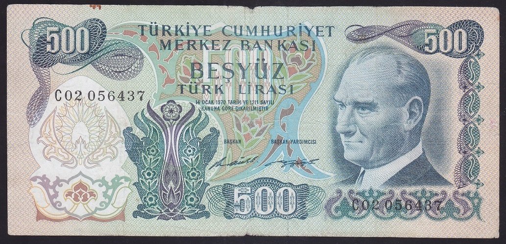 6.EMİSYON 1.TERTİP 500 LİRA C02 056437 TEMİZ