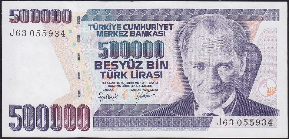 7.Emisyon 4.Tertip 500000 Lira J63 055934 Çilaltı