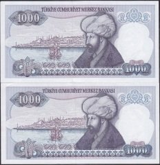 7.Emisyon 2.Tertip 1000 Lira J20 807535-36 Çil Seri Takipli