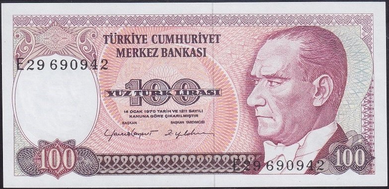 7.Emisyon 2.Tertip 100 Lira E29 690942 Çil