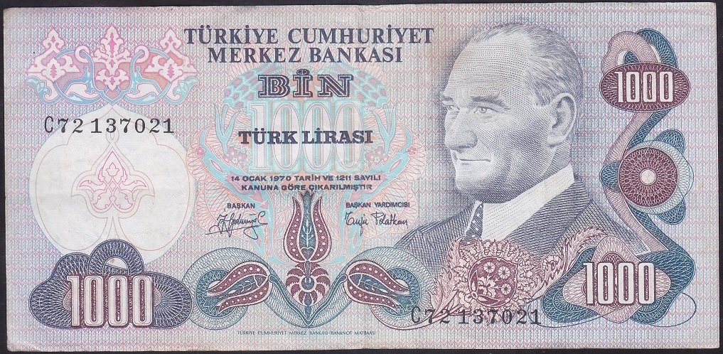 6.EMİSYON 2.TERTİP 1000 LİRA C72 137021 ÇOK TEMİZ +