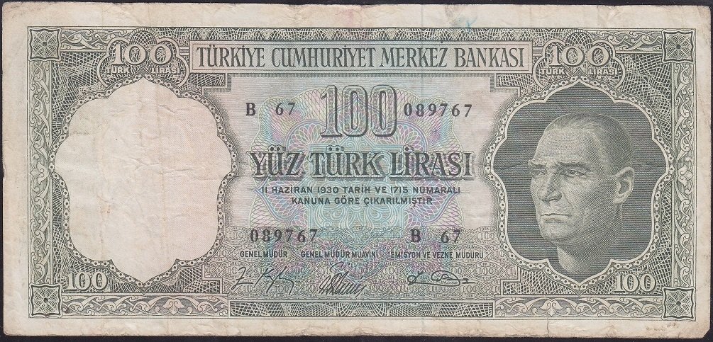 5.EMİSYON 5.TERTİP 100 LİRA B67 089767 ÇOK TEMİZ+