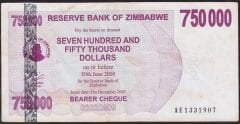 Zimbabwe 750.000 Dolar 2008 Çok Temiz
