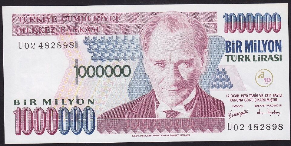 7.Emisyon 3.Tertip 1 000 000 Lira U02 482898 Çilaltı Çil