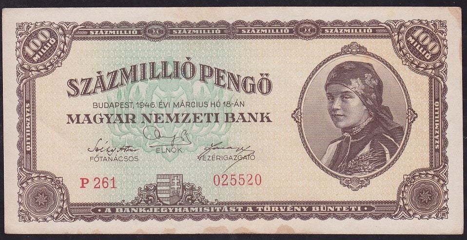Macaristan 100000000 Pengo 1946 Çok Çok Temiz+ Pick 124
