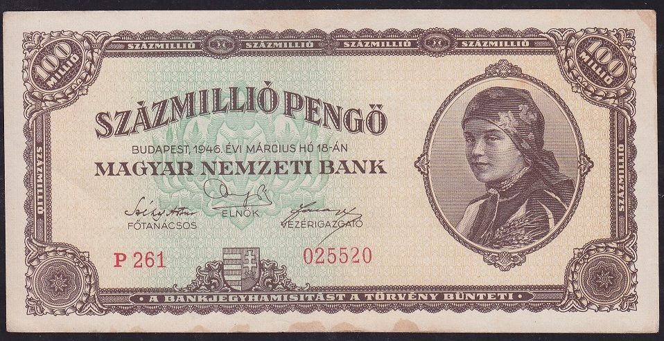 Macaristan 100000000 Pengo 1946 Çok Çok Temiz+ Pick 124