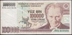 7.Emisyon 1.Tertip 100000 Lira A01 422431 Çok Temiz+
