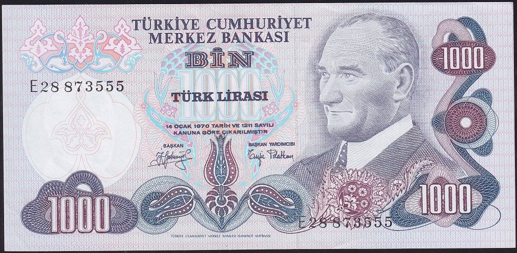 6.Emisyon 2.Tertip 1000 Lira E28 873555 Çilaltı