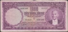 5.Emisyon 1.Tertip 1000 Lira D12 01027 Çok Temiz +