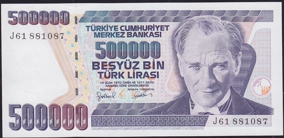 7.Emisyon 4.Tertip 500000 Lira J61 881087 Çilaltı Çil