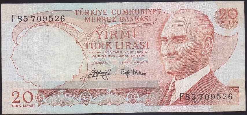 6.EMİSYON 3.TERTİP 20 LİRA F85 709526 ÇOK TEMİZ +