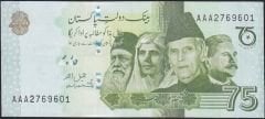 Pakistan 75 Rupee 2022 Çilaltı Çil ( Sayma Kırığı var )