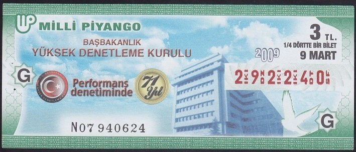 2009 9 MART ÇEYREK BİLET G SERİSİ