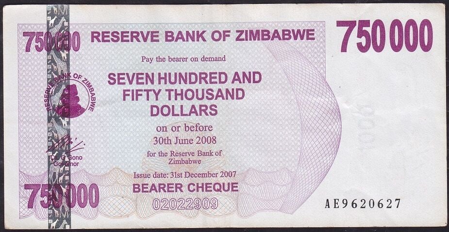 Zimbabwe 750.000 Dolar 2008 Çok Çok Temiz