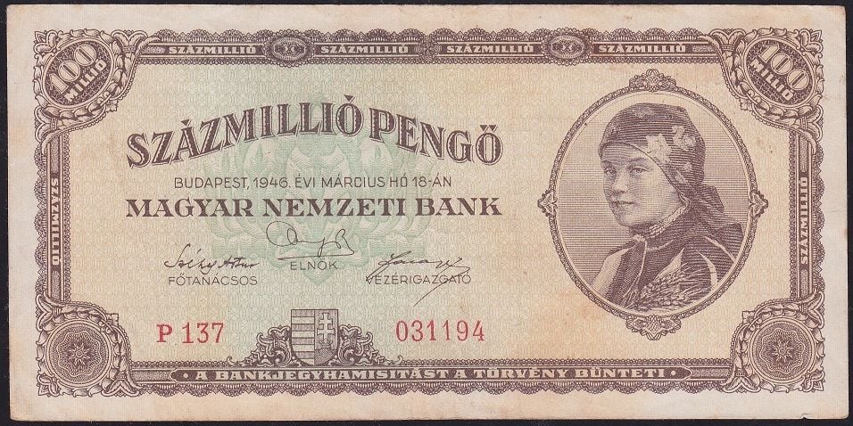 Macaristan 100000000 Pengo 1946 Çok Temiz Pick 124